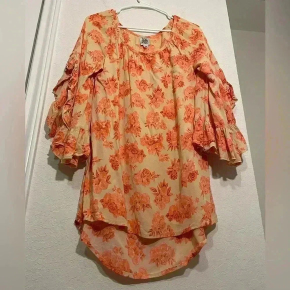 Ivy Jane Rayon Floral Cream and Blush Pink Quarter Length Ruffle Blouse Size M - Picture 3 of 8